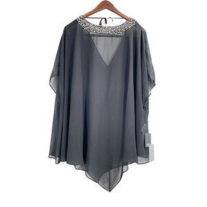 NWT Marina Beaded Neckline Sheer Tunic Womens Medium Asymmetrical Lagenlook